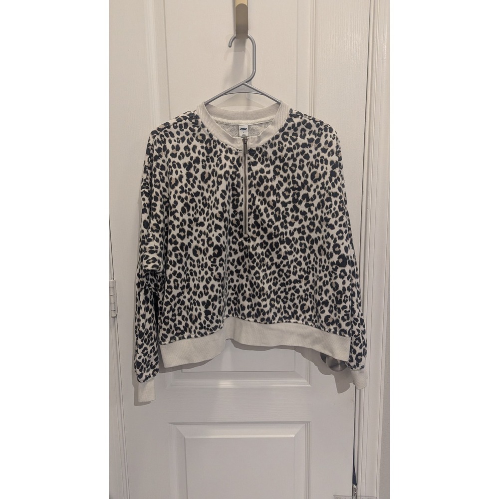 Old Navy boxy fit Leopard Loose Half-Zip French Terry Sweatshirt‎ Size Medium